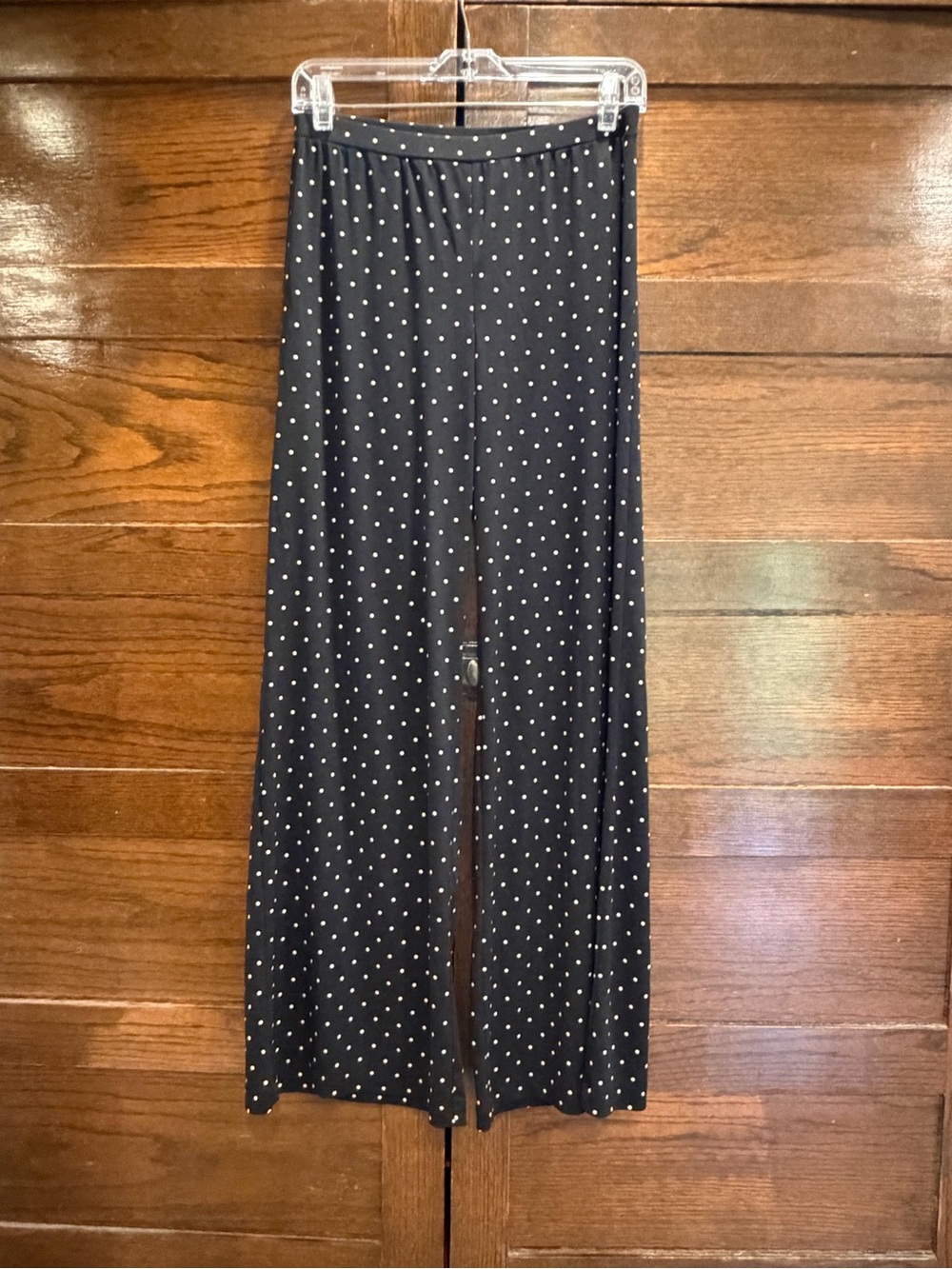 Chico's sz 0 small Black Wide-Leg Pants White Polka Dots flowy trousers Parisian